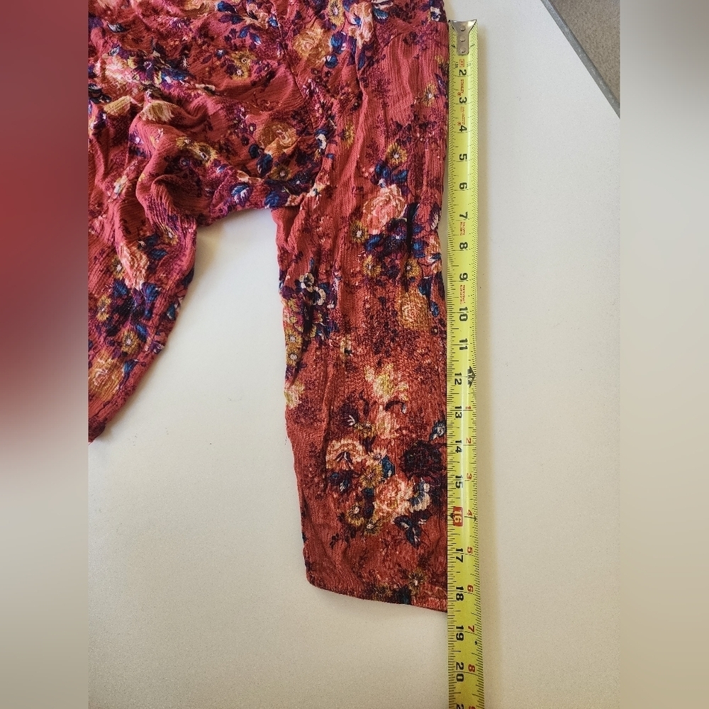 AE Floral 3/4 Sleeve Boho Blouse - Rust & Multicolor - Large - Picture 9 of 13